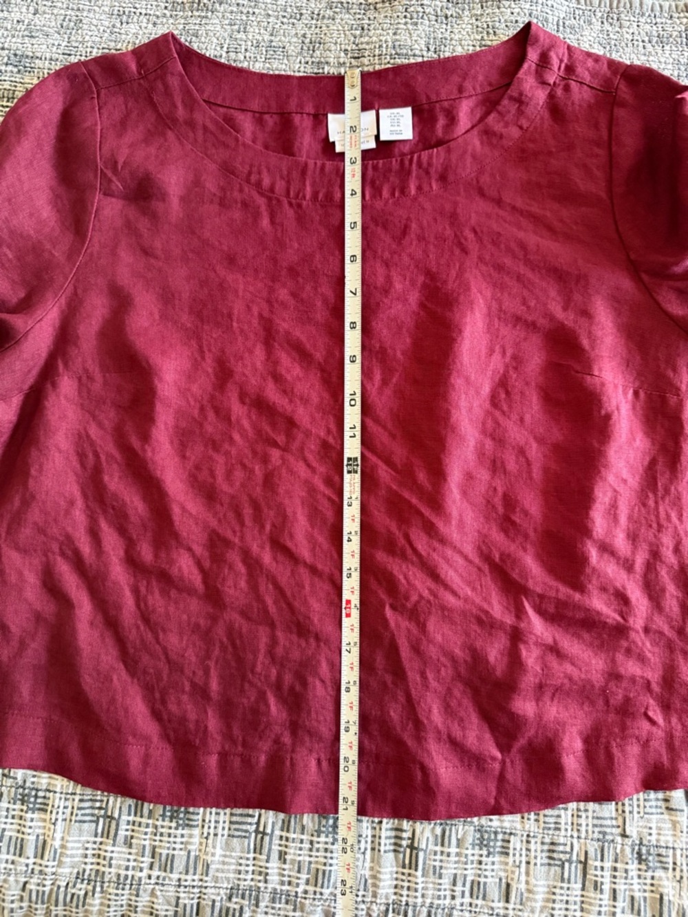 H by Halston 100% Linen Burgundy Boatneck Cropped Shirt Top Size XL Extra Large - Picture 9 of 10